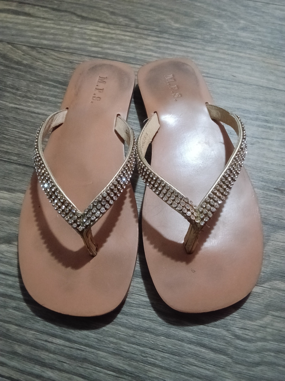 Embellished Beige Rhinestone Flip Flop Sandals